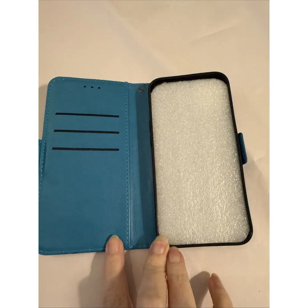 iPhone 14 Faux Leather Phone Case Wallet In Peacock Blue